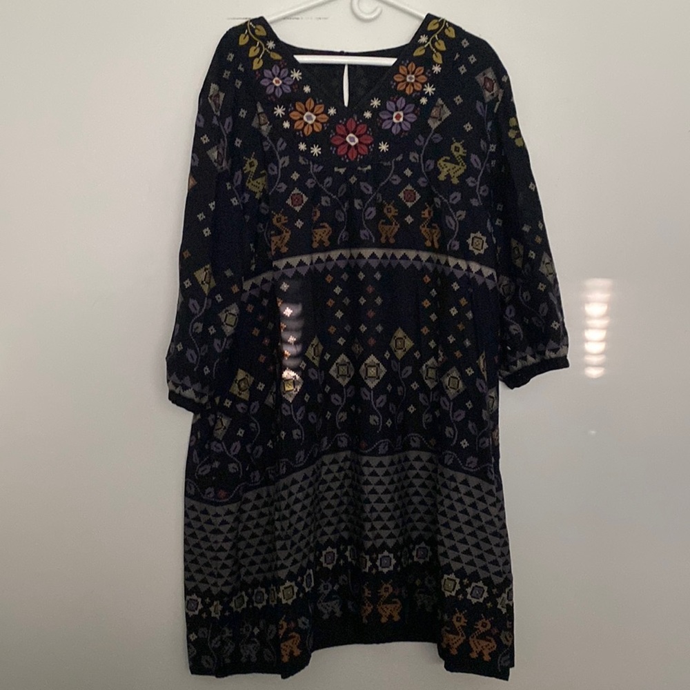 Gudrun Sjogrun folk art dress with embroidery 39 inches long